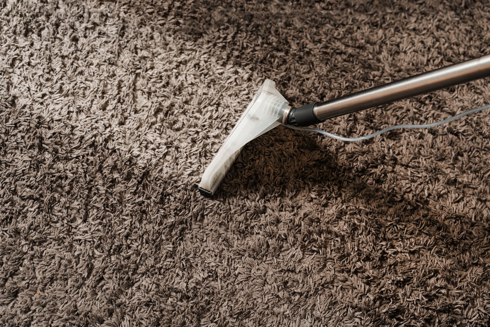 Dry cleaning extractor mop machine is spraying water and detergent on carpet. Professional domestic cleaning service worker is removing dirt and dust from carpet using dry cleaning machine mop.